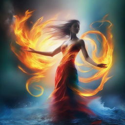 A captivating image of an elemental being, showcasing the raw power of nature with swirling elements of fire, water, earth, and air