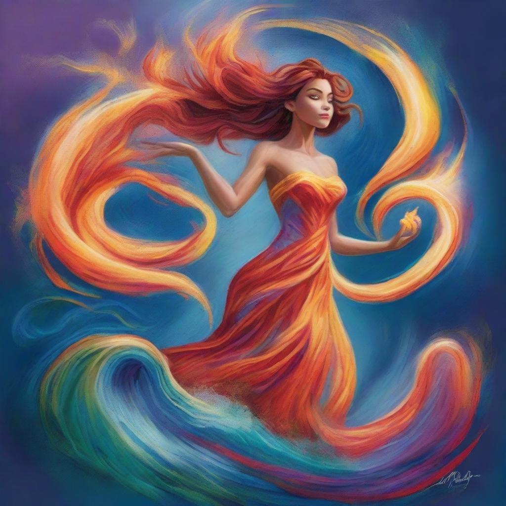 A captivating image of an elemental being in the style of Disney, showcasing the raw power of nature with swirling elements of fire, water, earth, and air