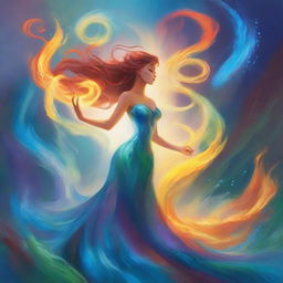 A captivating image of an elemental being in the style of Disney, showcasing the raw power of nature with swirling elements of fire, water, earth, and air