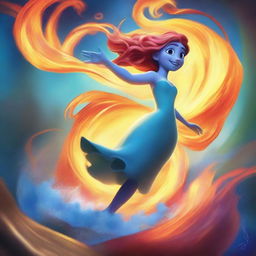 A captivating image of an elemental being in the style of Pixar, showcasing the raw power of nature with swirling elements of fire, water, earth, and air