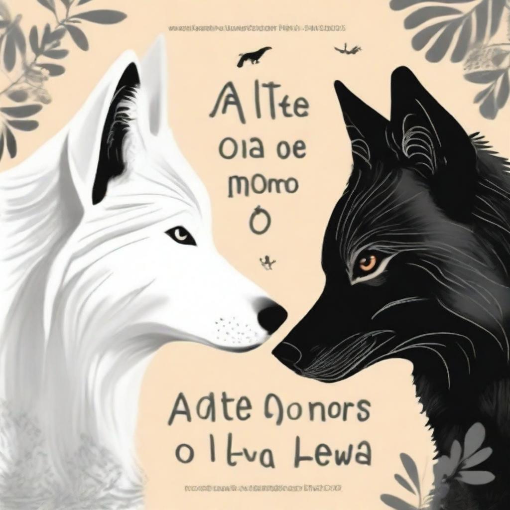 A book cover featuring a fierce black wolf and a delicate white wolf facing each other intensely