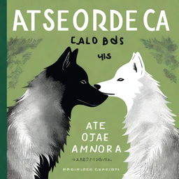 A book cover featuring a fierce black wolf and a delicate white wolf facing each other intensely