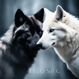 A book cover featuring a fierce black wolf and a delicate white wolf facing each other intensely