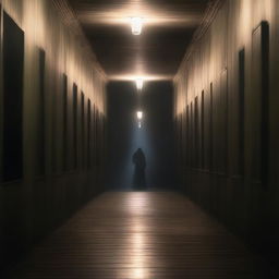 A long dark castle corridor with wall-to-wall large ghostly portraits that seem to come alive