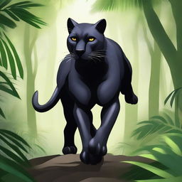 A powerful and sleek black female werepanther standing in a dynamic pose