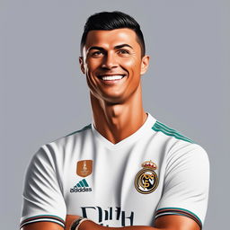 A quirky and fun profile picture of Cristiano Ronaldo, highlighting his handsome features with a playful and light-hearted style for social media