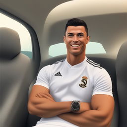 A quirky and fun profile picture of Cristiano Ronaldo, highlighting his handsome features with a playful and light-hearted style for social media