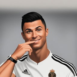 A quirky and fun profile picture of Cristiano Ronaldo, highlighting his handsome features with a playful and light-hearted style for social media