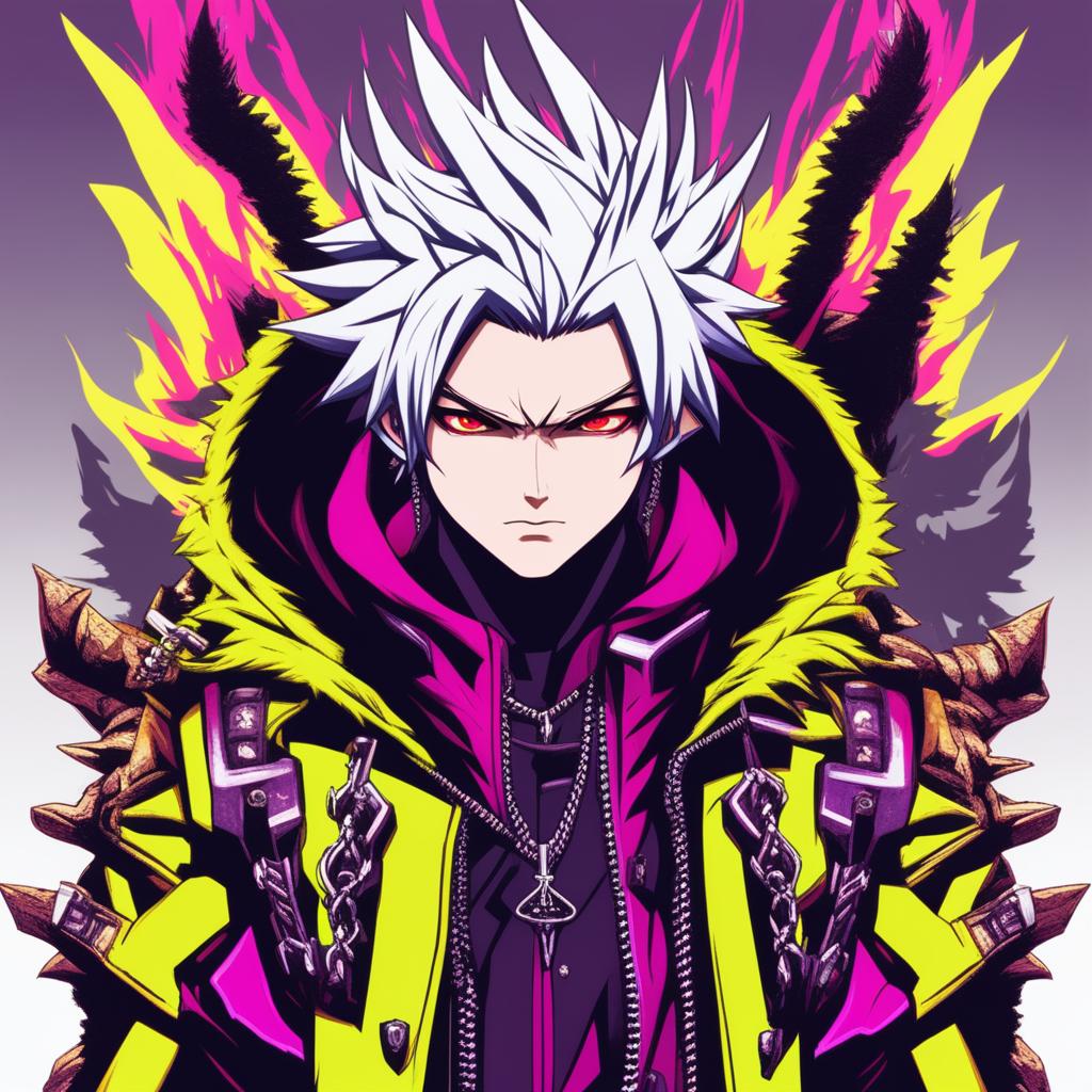 Anime-style profile picture inspired by Devil May Cry, featuring a character with spiky hair, intense eyes, and a neon-themed stylish outfit