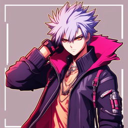 Anime-style profile picture inspired by Devil May Cry, featuring a character with spiky hair, intense eyes, and a neon-themed stylish outfit