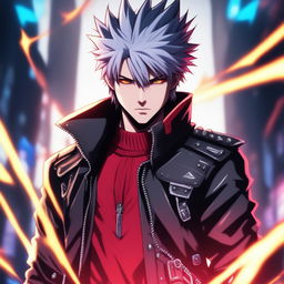 Anime-style profile picture inspired by Devil May Cry, featuring a character with spiky hair, intense eyes, and a neon-themed stylish outfit