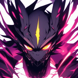 Anime-style profile picture of a shadow demon with glowing neon accents, intense eyes, and a fierce expression