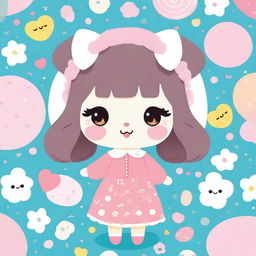 A charming and adorable illustration of Hayat in the style of Sanrio, with cute and colorful elements, big expressive eyes, and a friendly smile