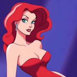 A Disney animation of Jessica Rabbit, capturing her iconic look with her red hair, glamorous red dress, and sultry expression