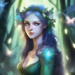 A detailed fantasy illustration of a female changeling