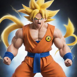 An imaginative fusion of Goku from Dragon Ball Z and Pikachu from Pokémon, combining Goku's strong physique and attire with Pikachu's charismatic features and electric powers.