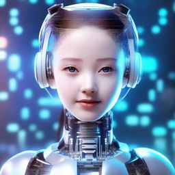 A detailed and futuristic depiction of a girl AI, featuring advanced technology elements, holographic interfaces, and a sleek, modern design