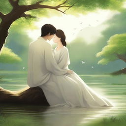 A serene and beautiful image depicting a heartfelt scene of everlasting companionship