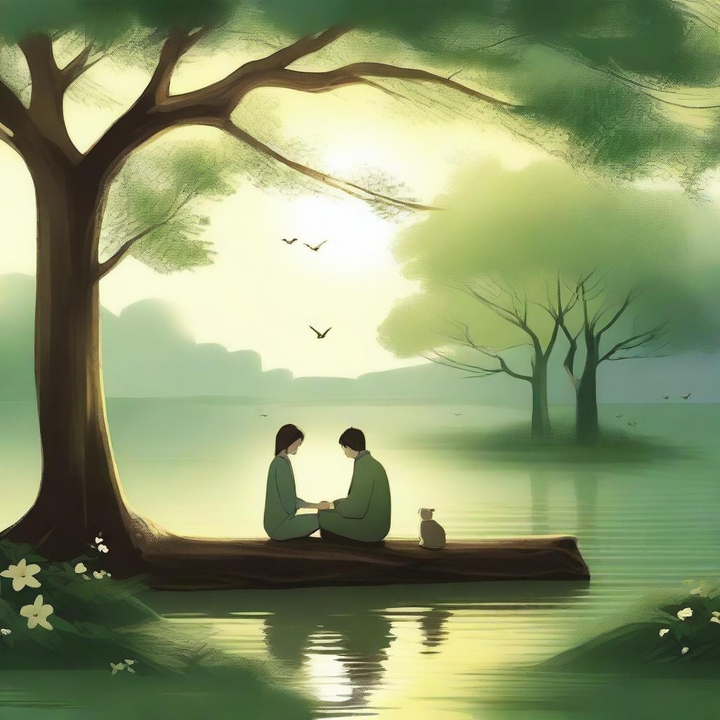 A serene and beautiful image depicting a heartfelt scene of everlasting companionship