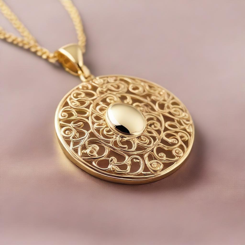 A luxurious and elegant vermeil jewelry piece, featuring intricate gold detailing and a rich, polished finish