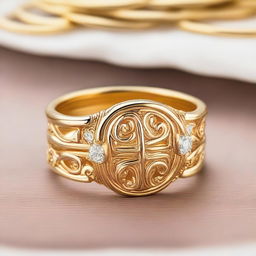 A luxurious and elegant vermeil jewelry piece, featuring intricate gold detailing and a rich, polished finish