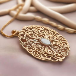 A luxurious and elegant vermeil jewelry piece, featuring intricate gold detailing and a rich, polished finish