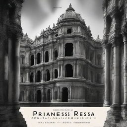 Create a movie poster for the novel 'Piranesi' featuring actors Rajkumar Rao, Irrfan Khan, Radhika Apte, and Vicky Kaushal