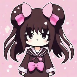 A cute depiction of Kuromi, the character from Sanrio, with brown wavy hair and bangs