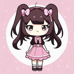 A cute depiction of Kuromi, the character from Sanrio, with brown wavy hair and bangs