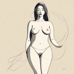 A depiction of a person with pronounced curves wearing minimal attire, such as strings or a bikini, in a tasteful and artistic manner