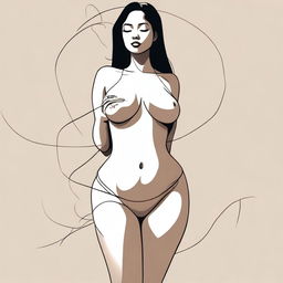 A depiction of a person with pronounced curves wearing minimal attire, such as strings or a bikini, in a tasteful and artistic manner