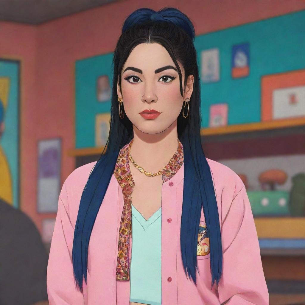 Sarah Lynn from Bojack Horseman, reimagined as an Asian character while maintaining her distinctive fashion style and pop-star image