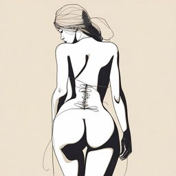 A depiction of a person with a large, pronounced posterior wearing minimal attire, such as strings or a bikini, in a tasteful and artistic manner