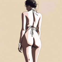 A depiction of a person with a large, pronounced posterior wearing minimal attire, such as strings or a bikini, in a tasteful and artistic manner