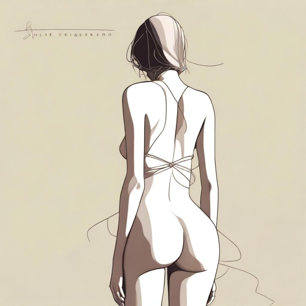 A depiction of a person with a large, pronounced posterior wearing minimal attire, such as strings or a bikini, in a tasteful and artistic manner