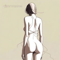 A depiction of a person with a large, pronounced posterior wearing minimal attire, such as strings or a bikini, in a tasteful and artistic manner