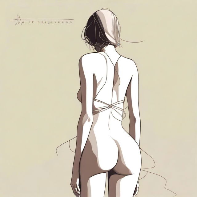 A depiction of a person with a large, pronounced posterior wearing minimal attire, such as strings or a bikini, in a tasteful and artistic manner