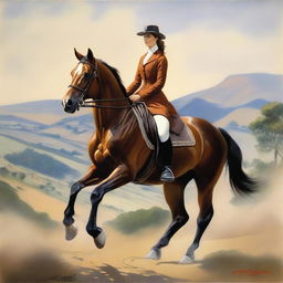 A tasteful and artistic depiction of a person with a large, pronounced posterior and a thin waist, engaged in horse riding