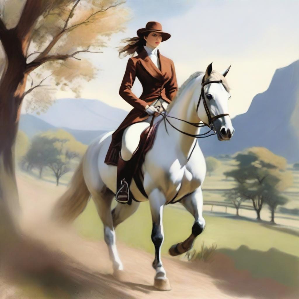 A tasteful and artistic depiction of a person with a large, pronounced posterior and a thin waist, engaged in horse riding