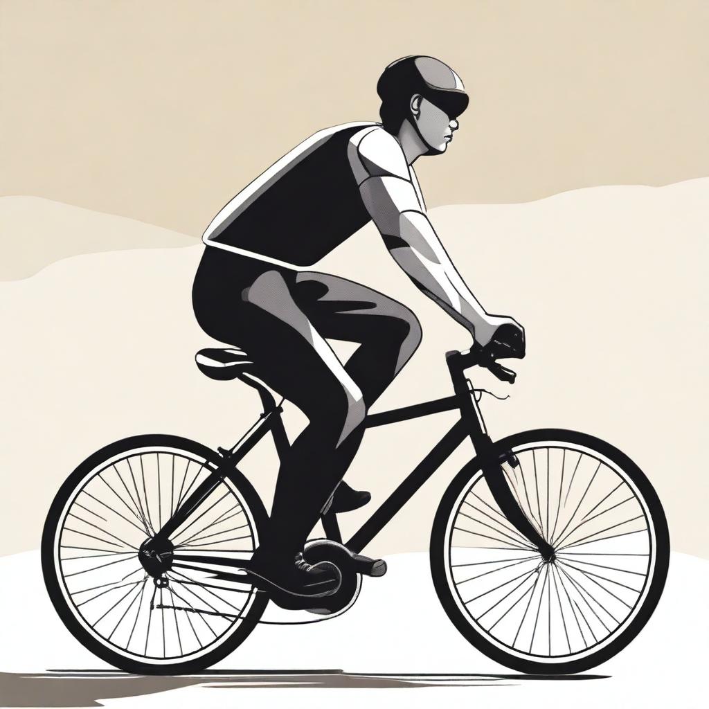 A depiction of a person with a large, pronounced posterior and a thin waist riding a bicycle