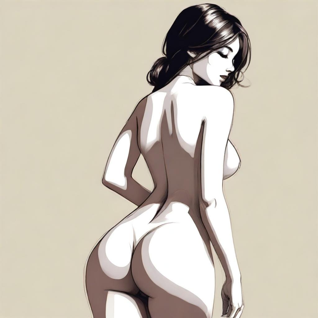 A tasteful and artistic depiction of a girl with a large, pronounced posterior and a thin waist