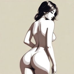A tasteful and artistic depiction of a girl with a large, pronounced posterior and a thin waist