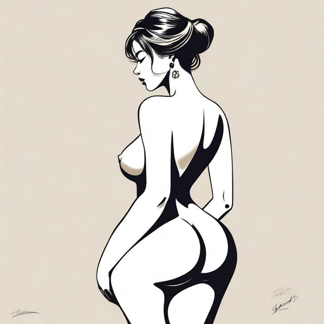 A tasteful and artistic depiction of a girl with a large, pronounced posterior and a thin waist