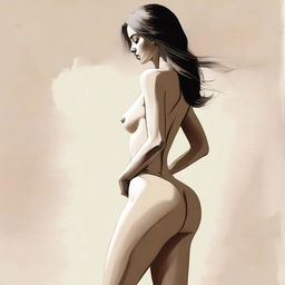 A tasteful and artistic depiction of a girl with a large, pronounced posterior and a thin waist