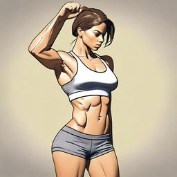 A depiction of a girl with a thin waist and well-defined muscles