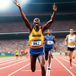 A movie poster featuring a runner winning a gold medal in a stadium filled with cheering fans