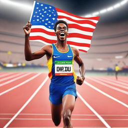 A movie poster featuring a runner winning a gold medal in a stadium filled with cheering fans