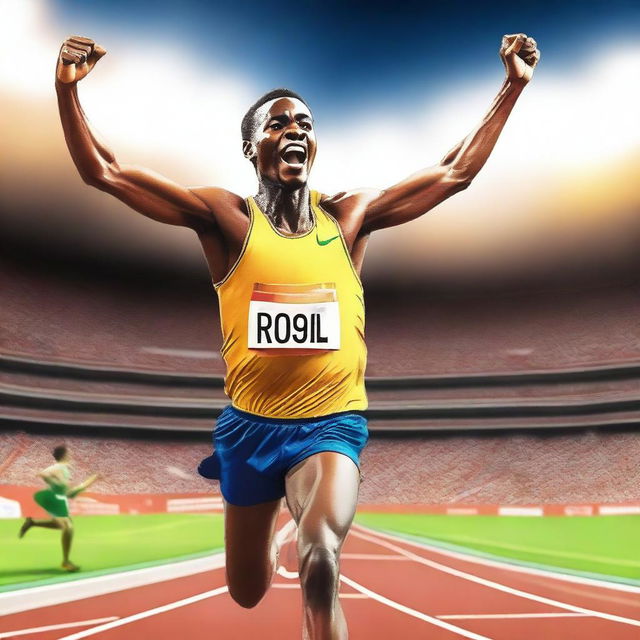 A movie poster featuring a runner winning a gold medal in a stadium filled with cheering fans