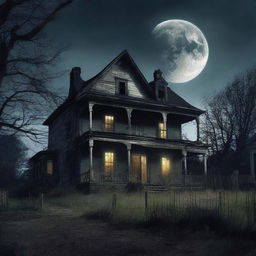 A movie poster for a film featuring a spooky haunted house in a deserted colony at night