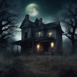 A movie poster for a film featuring a spooky haunted house in a deserted colony at night